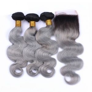 Body wave 1b/gray lace closure with 3 bundles